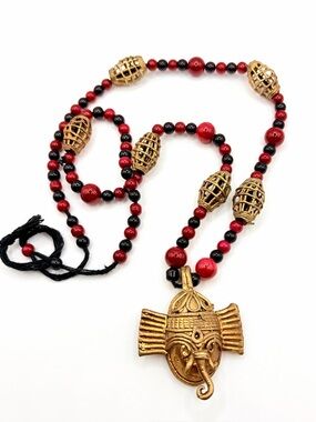 Vintage Dhokra Necklace with a Ganesha Gold Tone Pendant Necklace